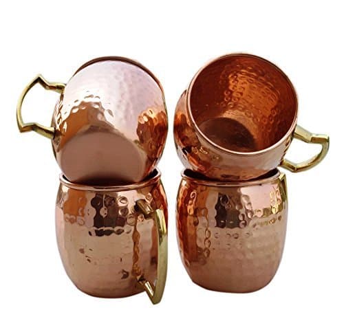STREET CRAFT Set of-4, Solid Copper Handmade Hammered Moscow Mule Mugs/Cups, Hammered Moscow Mule Copper Mug Capacity 16 Oz.Copper Mug/Cup (4 pcs)