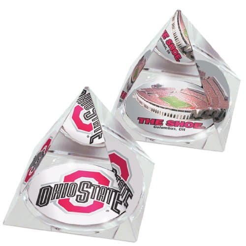 NCAA Ohio State Buckeyes the Shoe and logo in 2" Crystal Pyramids with Colored Windowed Gift Boxes; set of 2