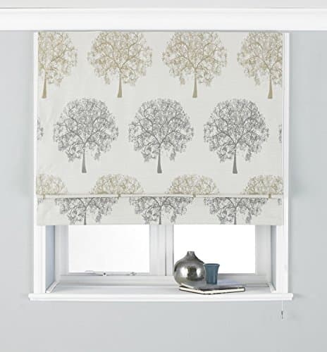 JACQUARD TREES SILVER BEIGE BLACKOUT LINED 24" X 54" - 61CM X 137CM ROMAN BLIND