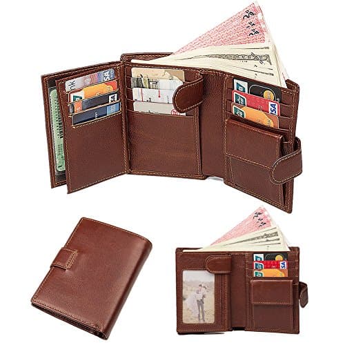 Pangu Wallets for Men - RFID Blocking Trifold Genuine Leather Wallet With 3 ID Window (brown)