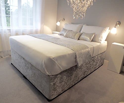 Elasticated Divan Valance / Base Cover In Crushed Velvet MODERN VALANCE (KING, SILVER)