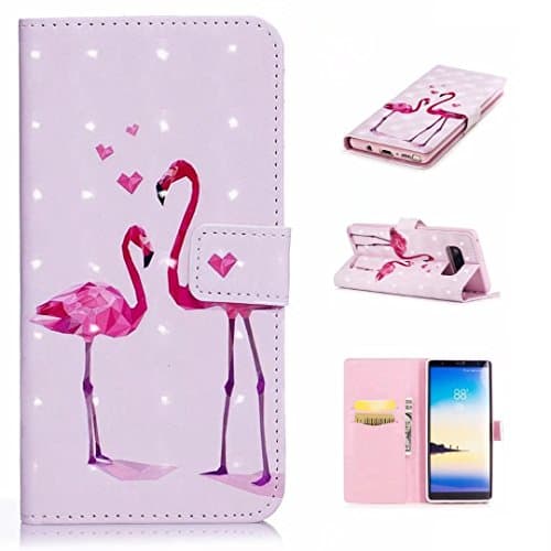 COWX case for Samsung Galaxy Note 8 Case Phone Holder PU Leather Case for Samsung Galaxy Note 8.0 Tablet Leather Pink with White Flamingo