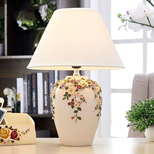 Shuang Mid-Century Ceramic Table Lamp360 ° Engraving E27 Bedside Lamp Desk Lamps (Color : White, Size : Dimming switch)