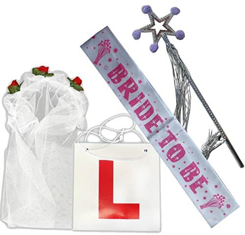 White Bride to be Sash, Rose Veil, Wand Accessory Party Set