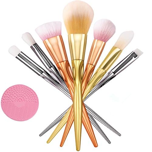 Make Up Brushes Silicone Cleaning Mat, DiChi Makeup Brushes Cosmetics Professional Essential 7-Piece Make Up Brush Set Kits with Purple Gift Box