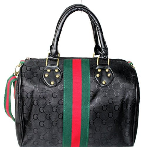 Designer Inspired Black Monogram Holdall style Handbag with studs.