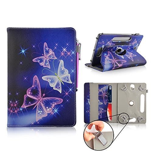 Casezilla Alcatel 7 Inch Tablet 360 Degrees Universal PU Leather Tablet Case - Electric Butterfly