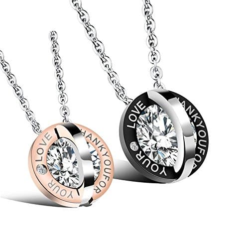 2 Pack 2pcs His &amp; Hers Heart Couples Jewelry CZ Double Ring Pendant Necklace Set with 45cm &amp; 50cm Chains