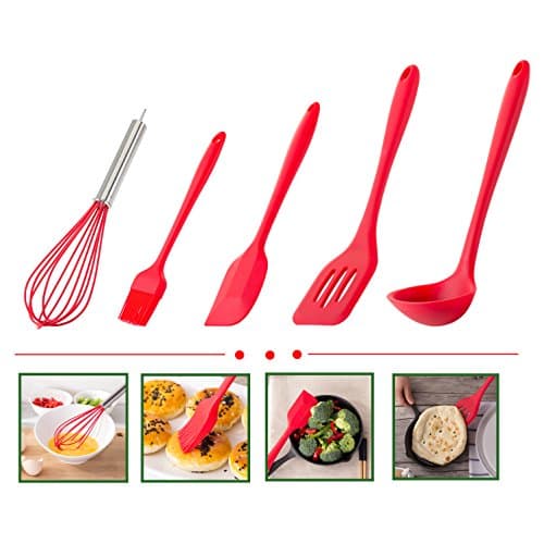 Kitchen Utensils Set of 5 for Multiple Uses: Baking, Cooking, Food Preparation & More - Non-Stick & Heat-Resistant - Includes Spatula, Ladle, Whisk, Turner and Brush