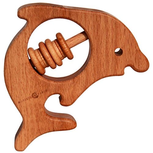 Dolphin teether 1OO% beech wood + organic flax oil to calm teething. Made EU for babies, children, small infant