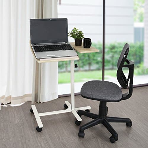 Laptop Side Table with Rolling Cart Adjustable Swivel PC Stand Computer Workstation Notebook Table for Living Room Home Office Furniture,Beech