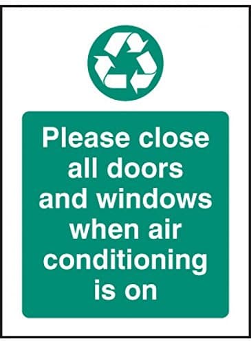 Caledonia Signs 26628A "Please Close All Doors and Windows When Aircon is on" Sign, Self Adhesive Vinyl, 100 mm x 75 mm