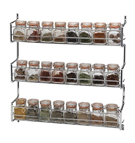 Hahn Metro Wall/Cupboard Spice Rack 3 tier with Kilner clip jars - chrome