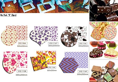 Pack 6 pieces Printed Chocolate Transfer Sheet Edible Designs for Decorations (MOD9)