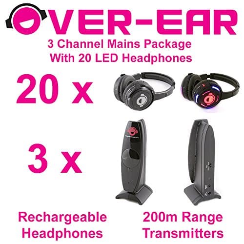 Silent Disco Package - 3 Channels & 20 LED Headphones