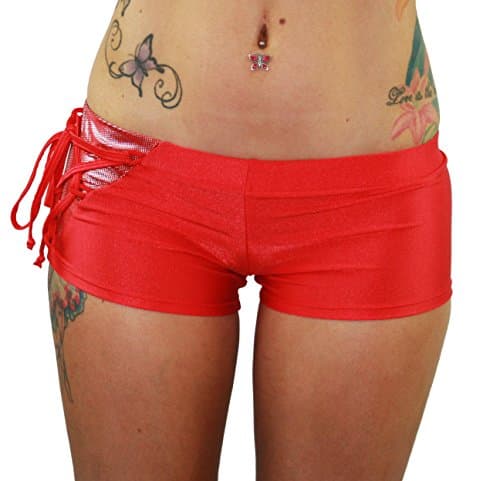 Juicee Peach One Side Tie Dance Shorts (X-Large, Red/Silver Sparkle)