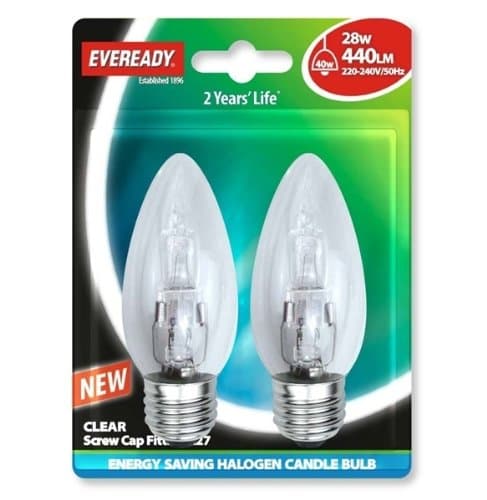 Eveready LightingCandle ECO Halogen 28 Watt (40 Watt) ES/E27 Edison Screw Card of 2 EVES4875