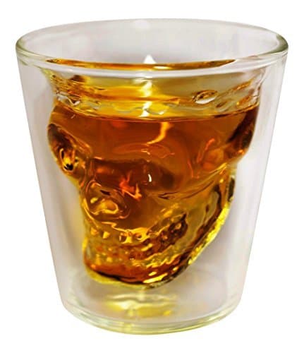 DownIT Skull Shot Glass, Thick Base, 1.5 Ounce, Double Wall, Clear Glass by DownIT