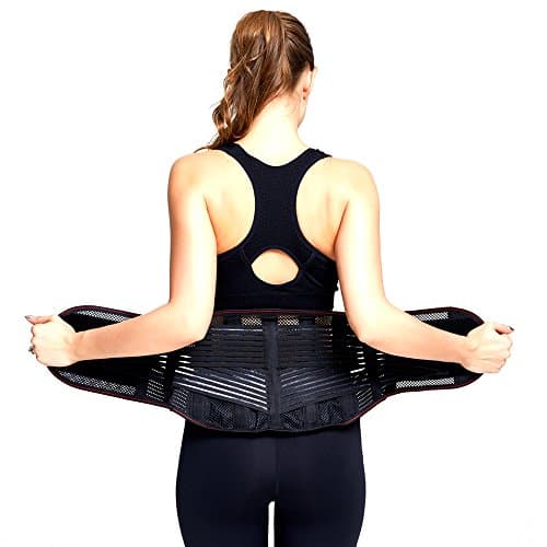 Udoarts Back Support Brace Wtih Removable Steel Splints and Pads (Black, L,Waist/Belly 30"- 35")
