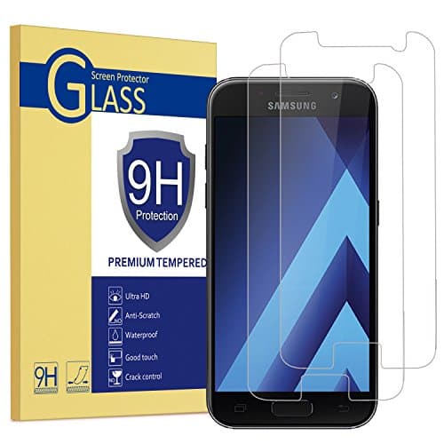 WizFun [2 Pack] Tempered Glass Screen Protector for Samsung Galaxy A3 2017 Smartphone [9H Hardness] [Premium Clarity] [Scratch-Resistant]