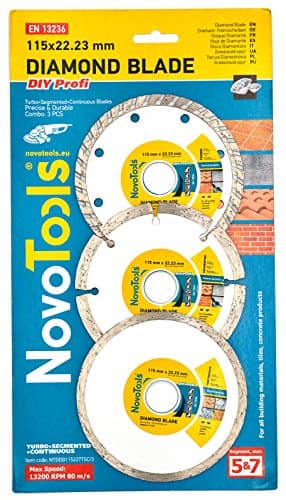 4.5’’ Segmented, Turbo, Continuous (Tile) Diamond Cutting Discs By NOVOTOOLS | Diamond Angle Grinder Blades For Stone, Brick, Ceramic Tiles &amp; Concrete | Pack of 3 pcs x 115 mm