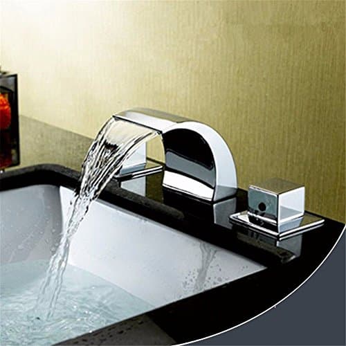 Coldtutu 2018 Modern Design Bathroom Sink Tap Basin Mixer Quality Giant XL LED Bath Filler Tap Waterfall Outlet Kitchen Sink Mixer Tap Hot &amp; Cold Water Three Hole Double Handle Ceramic Valve Bathroom Sink Faucet