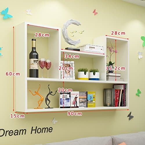 Wall mount shelf,Decorative wall book shelf set hanging flower rack wood simple creative for living room or bedroom-I