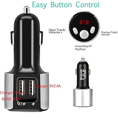 Bluetooth FM Transmitter,Diadia Wireless Hands Free Car Kit Radio Adapter with 5V / 3.4A 2-Ports USB Car Charger Support USB Flash Driver Micro SD Card Aux