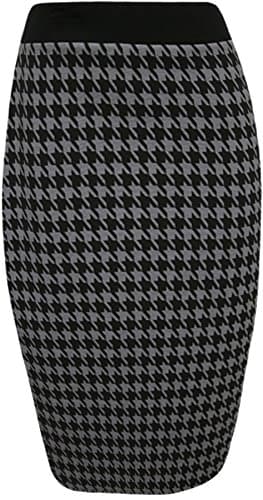 Star Trendz Plus Size Womens Dogtooth Check Back Slit Pencil Skirt Ladies Stretch Sizes 12-26 (M/L (UK 12-14), Grey)