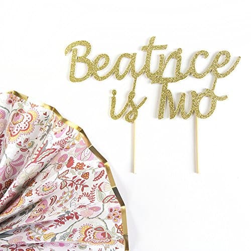 Is Two Custom Birthday Party Cake Topper. Add own text Any Age.Personalised Party Decoration. 2 Years Old. Any Glitter Colour.