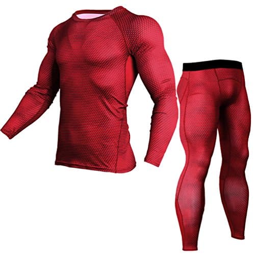 TieNew Men's Compression Base Layers Set Long Sleeve T-shirt Long Tights Set Fitness, Compression Long Sleeve Mens Base Layer Skin Tights Top + Leggings Set