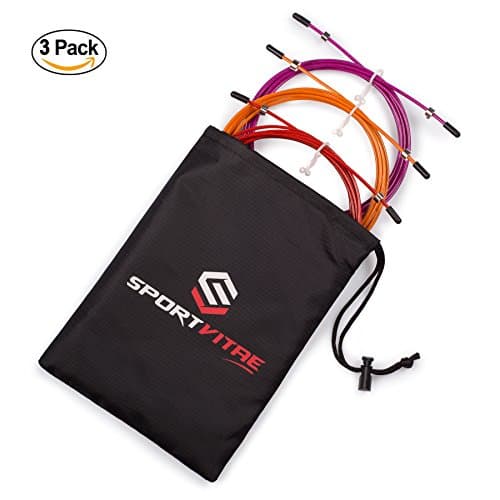 Replacement Cable For Speed Rope. Pack of 3 Units. Nylon Polymer Coated Steel Cable for Maximum Speed and Durability. Each cable comes with its screws and end caps. Includes a Free Carrier Bag