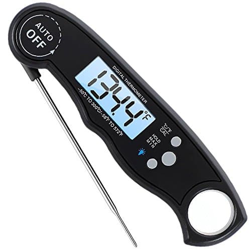 Euhubb Meat Thermometer,Waterproof Instant Read Kitchen Thermometer,Cooking Thermometer with Back Lit Display,Fordable Long Probe for Food, Candy, Milk, Tea, BBQ Grill Smokers (Black)