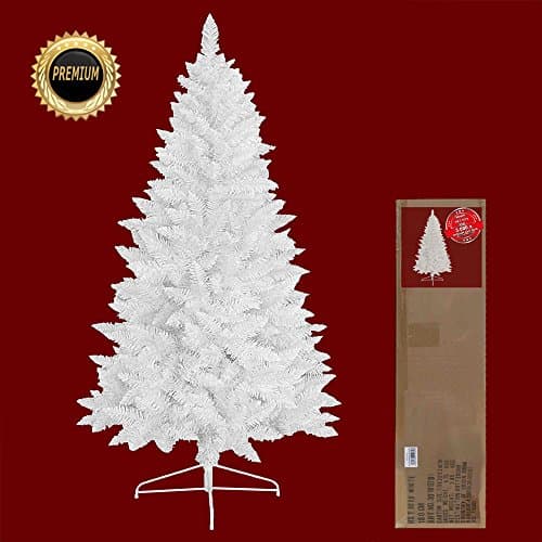 decorative, white 180 cm-6 feet PVC artificial christmas tree, flame resistant, approx. 602 tips, with metal stand, quick and easy build up (hinge)