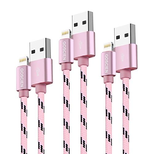 Lightning Cable GOSCIEN iPhone Lead (1 m, 3 Pack) Nylon Braided USB Cable Ultra Durable Sync Cable for Apple iPhone X 8 7 6 Plus, 6s Plus, 5 5c 5s SE, iPad, iPod and More (Pink)
