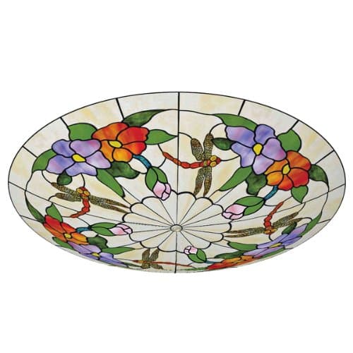 Tiffany Multi Floral Dragonfly Stained Glass Ceiling Light Shade Uplighter - Orange/Purple