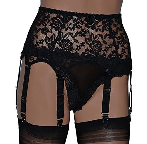 Black 8 Strap Suspender Belt/Garter Belt in All Lace Vintage Style Sizes S - XXL