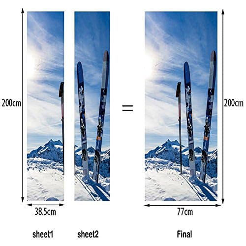 JHYS MT046 Snow Mountain Ski board Pattern 3D DIY Self-adhesive Waterproof Door Wall Sticker