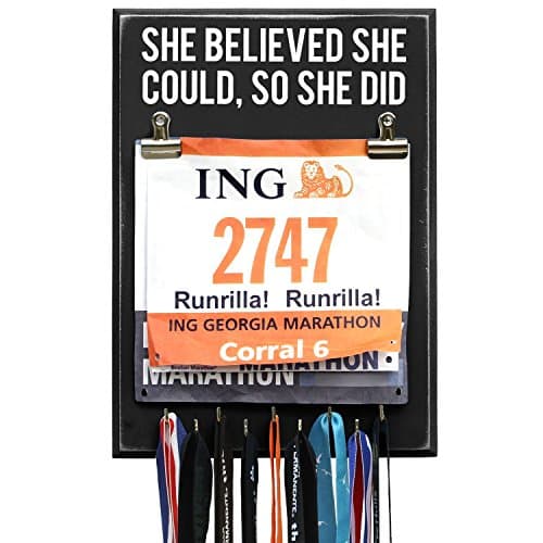 RunRilla She Believed She Could So She Did Medal Hanger, Black, 9 Hooks