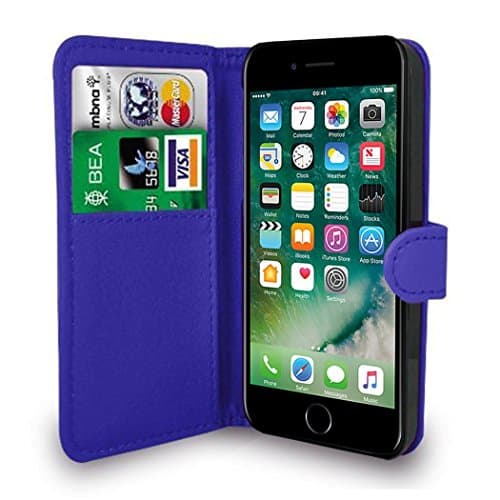 Premium Leather Flip Wallet Case Cover iPhone 7 Case BLUE Pouch For iPhone 7 + FREE SCREEN PROTECTOR by Traderia
