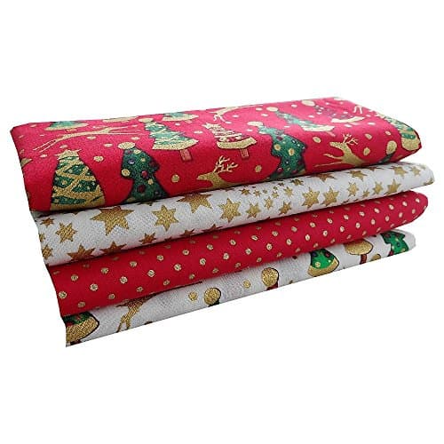Christmas Fabric Cotton Craft Fat Quarter Bundle - Christmas Tree, Dots and Stars Mix