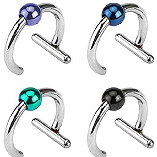 1 x Purple Titanium Plated T Bar Ball Non Piercing CBR , Clip On 1.2mm x 8mm Effect
