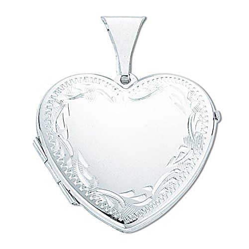 Silver Large Outline Flower Engraved Heart Locket