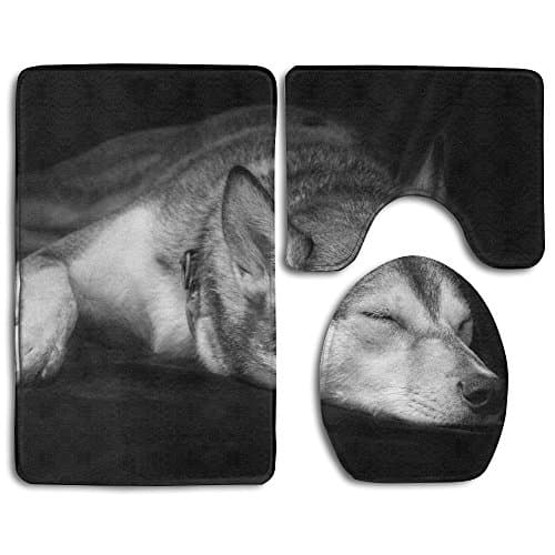 RedBeans Sleeping Dog Bath Mat Bathroom Carpet Rug Washable Non-Slip 3 Piece Bathroom Mat Set