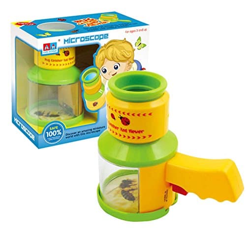 HenMerry Children's Bug Catcher And Viewer Insects Microscope Magnifying Glass Scientific Exploration Microscopy Tool (Yellow)