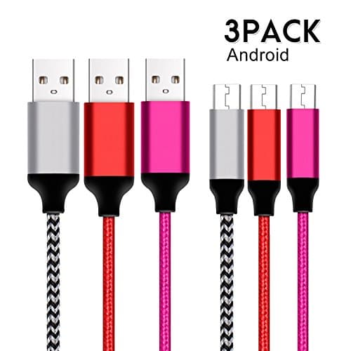 FoolerHome 3 Pack 1ft/24cm Short Micro USB Charge Cable, Micro-USB to USB Cable, Micro USB Lead Sync Data Cord for Android Samsung, HTC, Sony, Nexus, LG, HuaWei and More (Silver Red Pink)