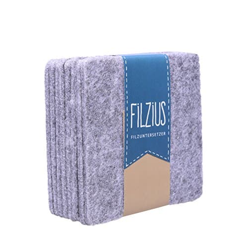 Felt table mat Filzius® set of 8 in assorted colours – Quality recycled felt – Square original cork-backed drinks coaster for glasses and cups, Fabric, hellgrau, 10 cm