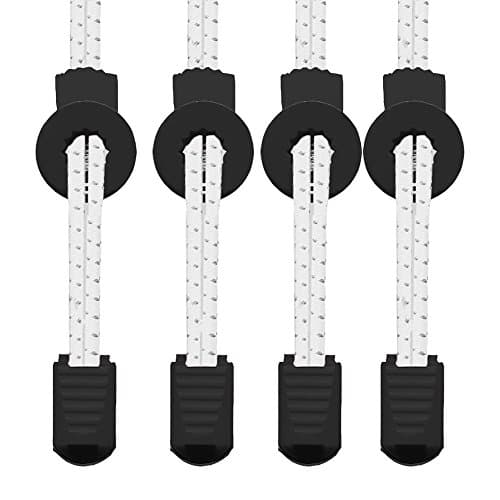 No Tie Elastic Shoelaces with Lock - 2 PAIRS with Reflective Thread - Black Round Shoe Lace for Children Kids Adult Runner- Pull-Tight Replacement Sport Shoe Accessory for Running Triathlon Climbing Fitness, Hiking