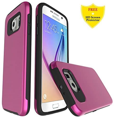 Galaxy S6 Case + Free HD Screen Protector,idatog® Rugged Heavy Duty Bumper Armor Case 360 Protective Shock-Absorption, High PC Back Cover, Soft Rubber TPU Bumper (TPU inside), Anti-Scratch case cover For Samsung Galaxy S6 (Pink)