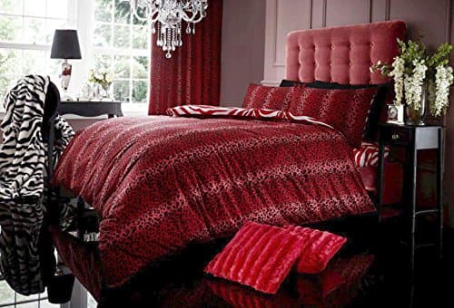 RED LEOPARD PRINT DOUBLE DUVET COVER BED SET - INCLUDES QUILT COVER &amp; PILLOW CASES